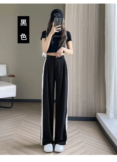Wide-leg Pants for Women in Spring and Autumn High Waist Loose Straight Slim Striped Floor-moving Suit Pants