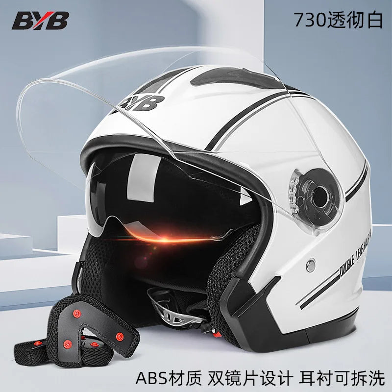 Motorcycle Equipments Open Face Helmet For Men Women Dual Lens Sun Visor Face Shield Top Lightweight Scooter Retro 3/4 Headwear