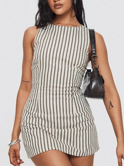 Summer New Dresses For Women Casual Fashion Striped Print Dress Crew Neck Sleeveless Vestido Mujer Dress Elegante Women Clothing