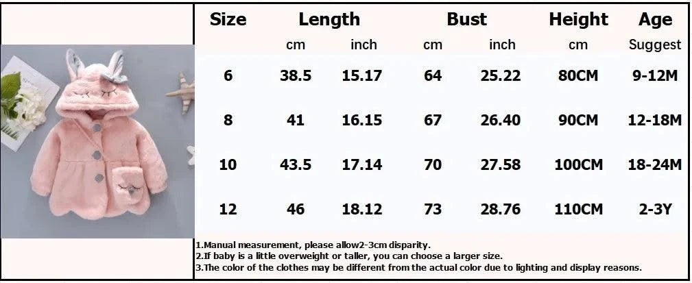 2pc/Set  Long Sleeve Cute Rabbit Hoodie Jacket Winter Plush Bow  | Baby Girl Clothes| Children 0-3years