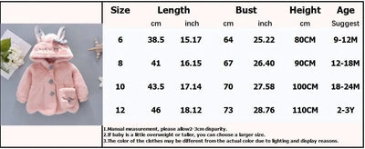 2pc/Set  Long Sleeve Cute Rabbit Hoodie Jacket Winter Plush Bow  | Baby Girl Clothes| Children 0-3years