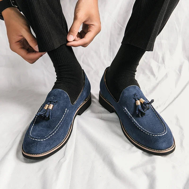 Luxury Designer Men Suede Tassels Blue Green Oxford Brogue Shoes Moccasins Wedding Prom Homecoming Party Footwear Zapatos Hombre