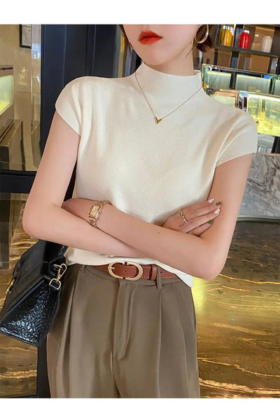 Crew Neck Fashion Women T Shirt Street Casual Knitted T-Shirt Solid Top Tees Sexy Slim Summer Short Sleeve Women's Clothing