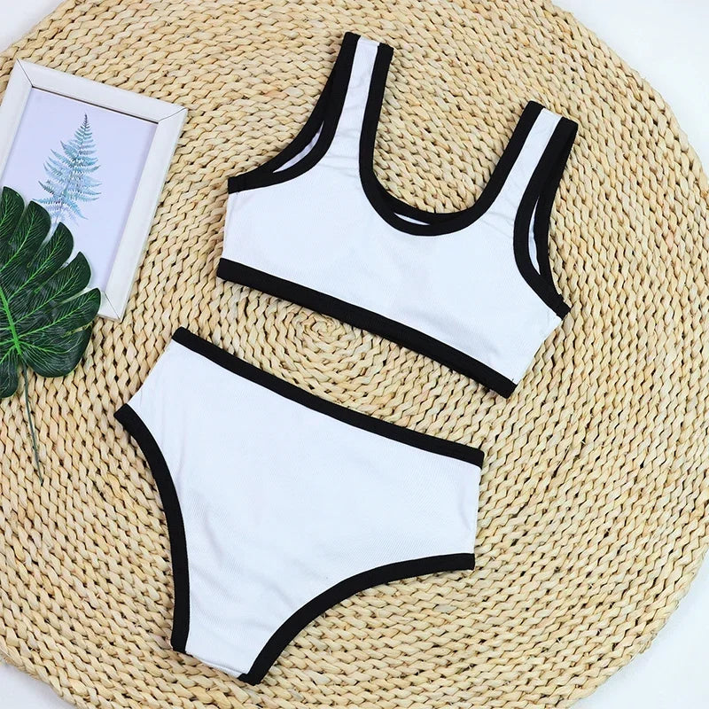 Woman Swimwear 2025 High Waist Bikinis Shorts Women's Swimsuit Luxury Ribbed Two-piece Bathing Suits Summer Bikini Set Swim Suit