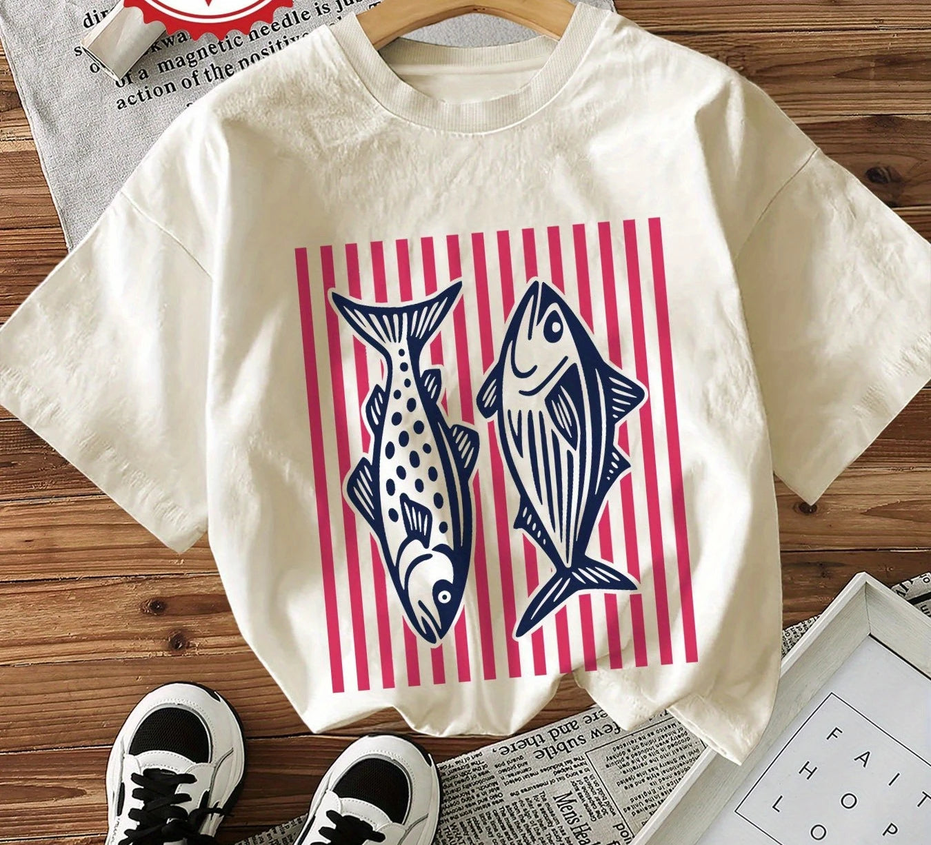 Women'S Casual T-Shirt with OceanInspired Fish and Stripes Print Crew Neck Short Sleeve Soft Comfortable Summer Woman Clothing
