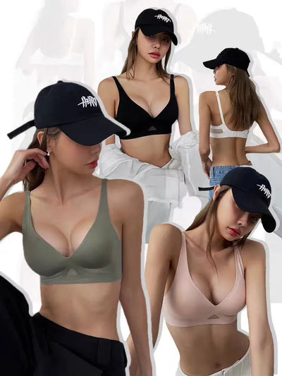 Push Up Bras For Women Non-wire Bra V-neck Glossy Underwear Female Breathable Bralette Invisible Padded Brasiere Sexy Lingerie