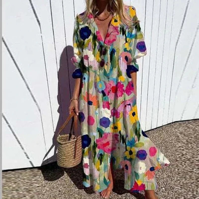 Women Dresses Summer 2025 Sexy O Neck Dot Print Boho Beach Dress Cascading Ruffle Half Sleeve Maxi Dress Wrap Sundress Robe