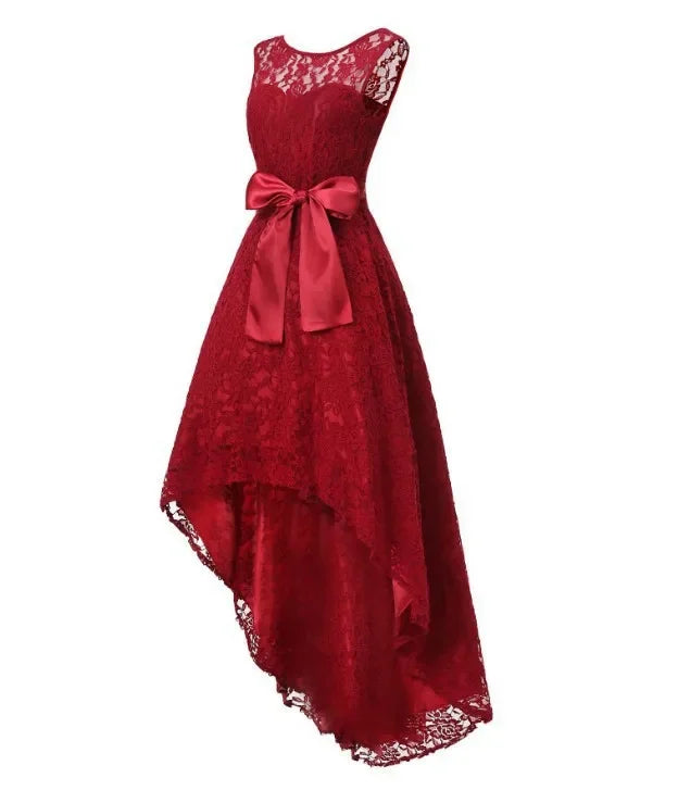 2025 Women's Wedding Bridesmaid Dress Elegant Lace Evening Sweet Party Dress Plus Size Slim High Waist Bow Maxi Dresses Female