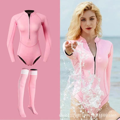 Women 2mm Bikini Diving Wetsuit Long Sleeve Scuba Dive Snorkeling Clothes Surfing Kayak Suit Black Pink Neoprene Swimwear