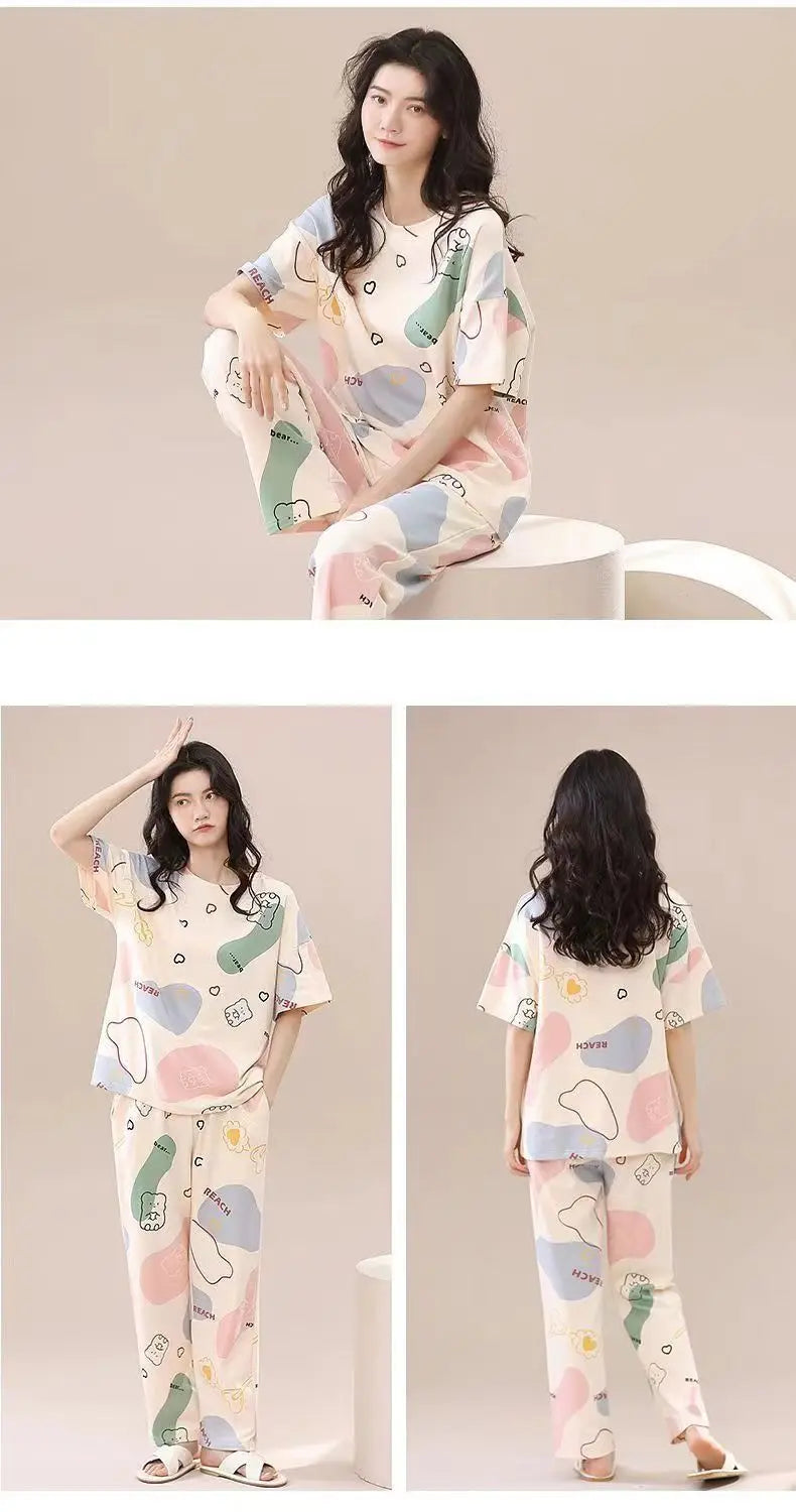 Women's New Pajamas Loungewear Set Women's Spring Summer Loungewear Can Be Worn Outside Plus Size Loose Casual Loungewear