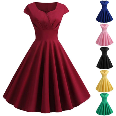 Pink Summer Elegant Party Midi Dress Women V Neck Vintage Robe Elegant Vintage Rockabilly Pin Up Party Office Midi Dresses