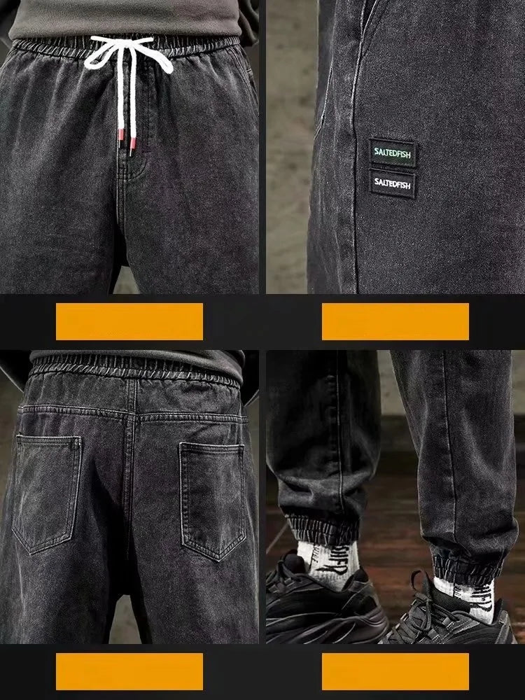 Spring Designer Fashion Men Jeans Retro Black Gray Vintage Casual Denim Harem Pants Ripped Jeans Men Wide Leg Taper Men Jeans