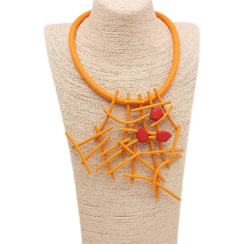 Fashion Designer Luxury Necklaces Women Handmade Gothic Pendant Necklace Rubber jewelry Wooden Accessories Statement Jewelry