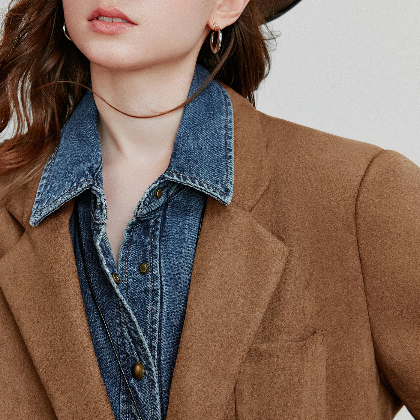 TOYOUTH Women Blazer 2025 Autumn New Barn Style Retro Brown Suede Lightweight Lapel Collar Single Breasted Button Suit Coat