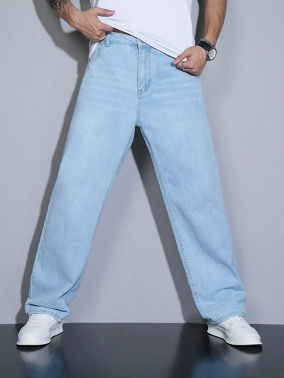 Manfinity Homme Men's Straight Loose Fit Multi-Pocket Casual Denim Jeans