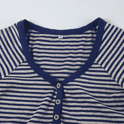 Korean Style Stripe Patchwork Women T-Shirts Short Sleeves Slim Fit Simple Causal Office Lady Clothing