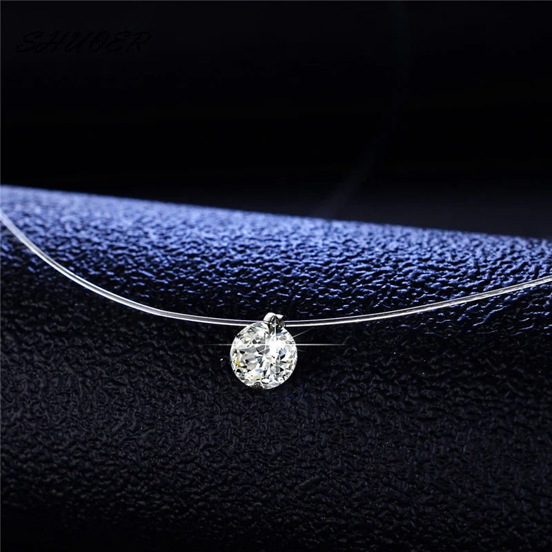 6mm 8mm Moissanite Pendant 925 Silver Solitaire Necklace for Women Invisible Fish Line Chain Jewelry Choker Valentine's Gift
