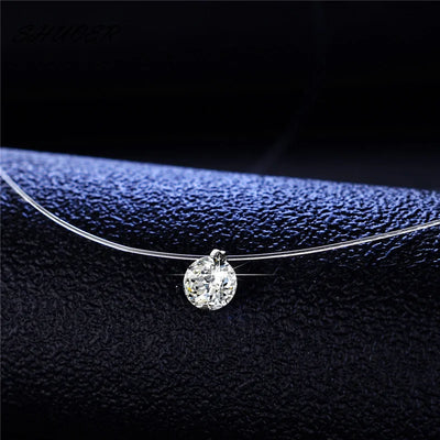 6mm 8mm Moissanite Pendant 925 Silver Solitaire Necklace for Women Invisible Fish Line Chain Jewelry Choker Valentine's Gift
