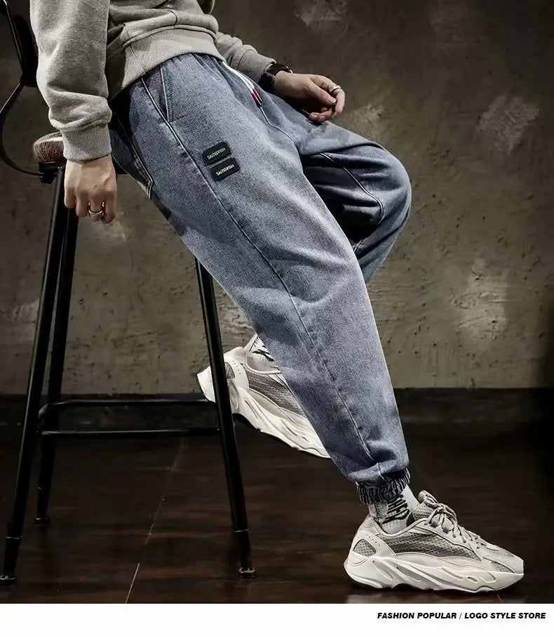 Spring Designer Fashion Men Jeans Retro Black Gray Vintage Casual Denim Harem Pants Ripped Jeans Men Wide Leg Taper Men Jeans