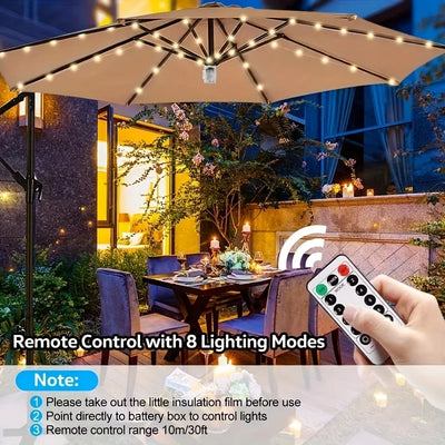 1PC 104 LED Patio Umbrella Light USB Powered with Remote&8 Lighting Modes Waterproof For Home Garden Beach Parasol Camping Decor