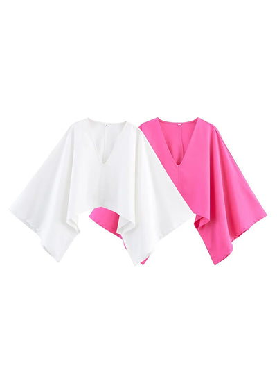 2025 new women's clothing European and American style fashionable linen western style asymmetrical V-neck design linen top