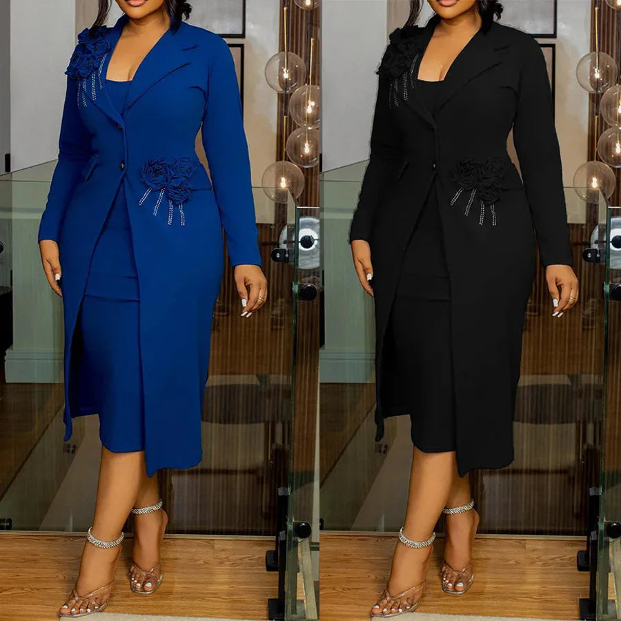 2 Piece Blazer And Sleeveless Dress Sets Plus Size Clothes Dresses For Women's Clothing 2025 Spring Autumn Big Size 3XL Oversize