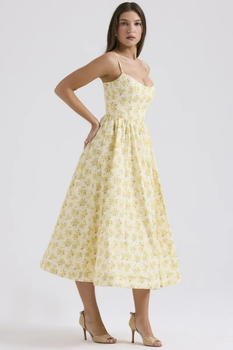 Elegant floral prints Dresses for summer women's dresses 2024 New Skinny Sexy Backless SLeeveless High Waist Maxi Sling Dress