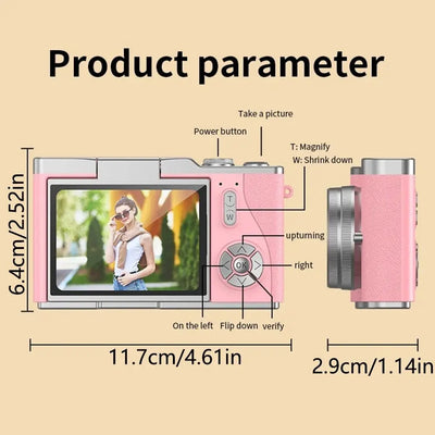 High-Definition HD Digital Camera 4K 48MP 8X Digital Zoom Video Camcorder CCD with Hanging Straps Flip Screen