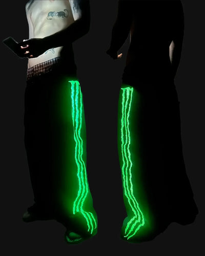 New fluorescent embroidered men sports pants street clothing hip-hop retro personality glow pants men and women joggers