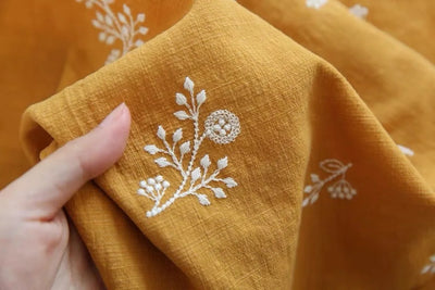 140x50cm Embroidered Slub Cotton Linen Fabric Clothing Sewing Fabric, Diy Women's Dress Forest Flower Cloth