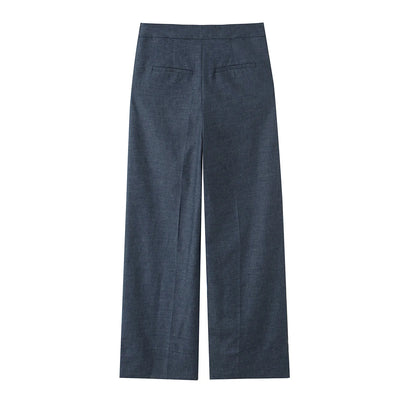 Women's clothing 2025 summer new product fashionable and versatile linen buttons high waist wide-leg casual trousers