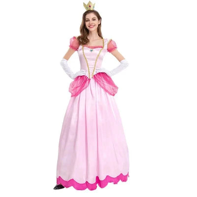 Princess Peach Costume Women Cosplay Party Halloween Masquerade Dress Up Clothing for Women Pink Fancy Dress