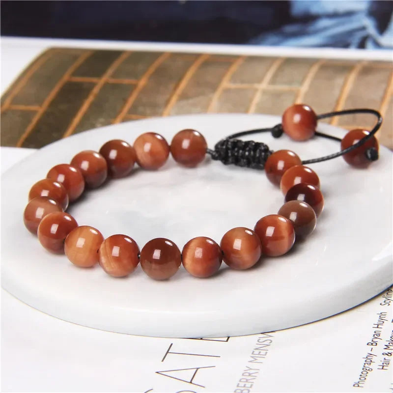 Garnets Stone Beads Bracelets Fashion Adjustable Braided Rope Bracelets Bangles Men Women Yoga Healing Balance Bracelets Jewelry