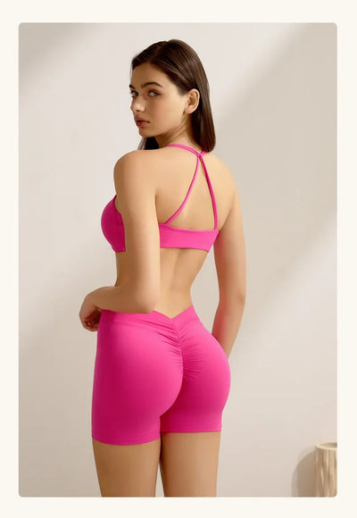 European and American Yoga Suits for Women Three-quarter Pants Two-piece Set Beautiful Strap Peach Buttock Lifting Fitness