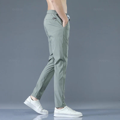 2025 Men's Trousers Spring Summer New Thin Green Solid Color Fashion Pocket Applique Full Length Casual Work Pants Pantalon