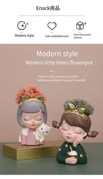 European Resin Gardening DIY Succulent Flower Pot Table Top Creative Cute Girl Green Plant Small Flower Pot