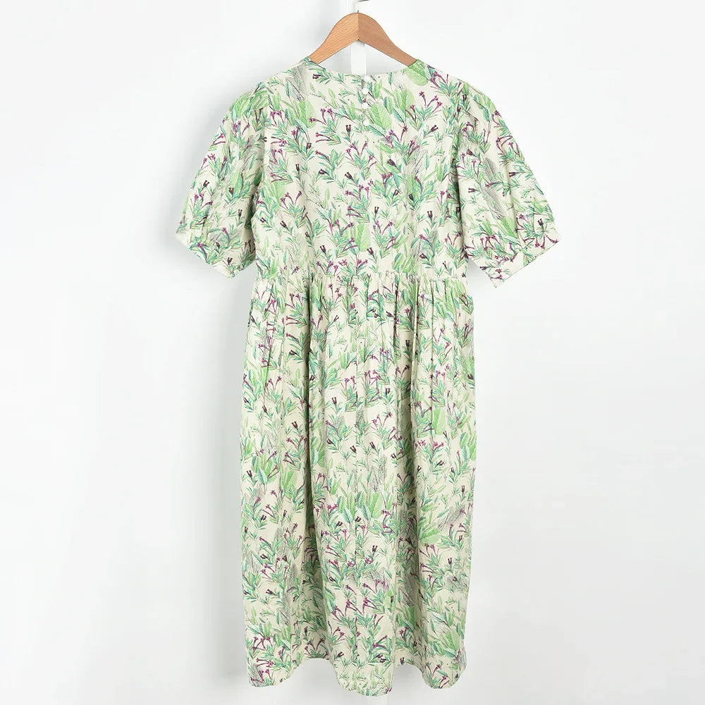 Women's Summer Dress Puff Sleeve V-Neck Half Sleeve Loose Comfortable Elegant dresss