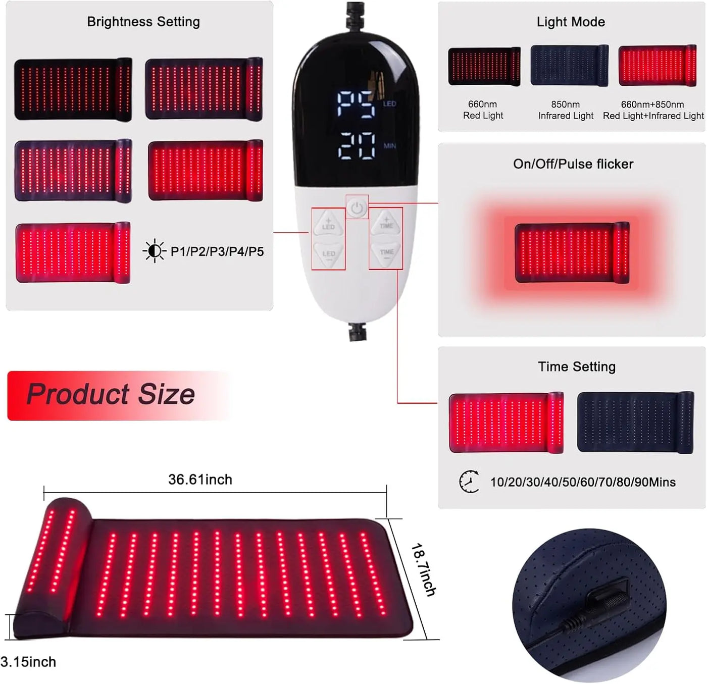 Red Light Therapy Mat with Ergonomic Neck Support & Far Infrared Heating - Full Body Pain Relief for Home & Clinical Use - 675