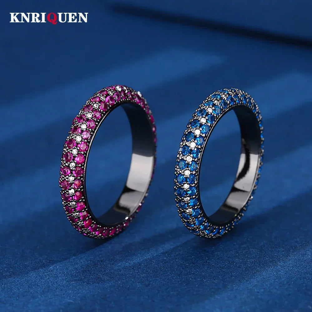 Luxury 1.5MM Ruby Sapphire Black Ring for Women Gemstone Lab Diamond Party Fine Jewelry Accessories Band Girl Ring Birtyday Gift