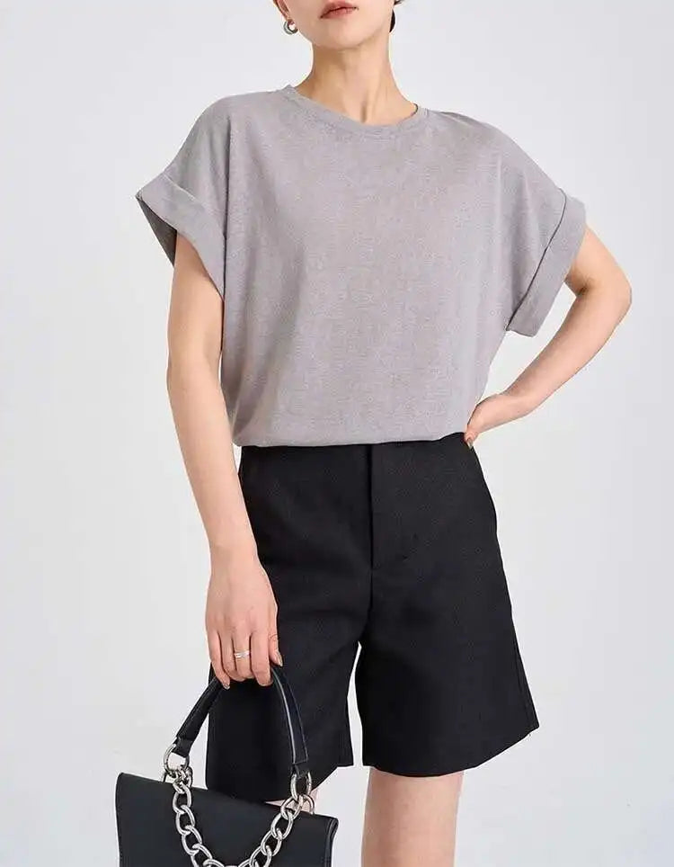 Summer Women Cotton Linen T-shirt Round Neck Thin Short-sleeved Transparent Loose Bottoming T-shirts Tops
