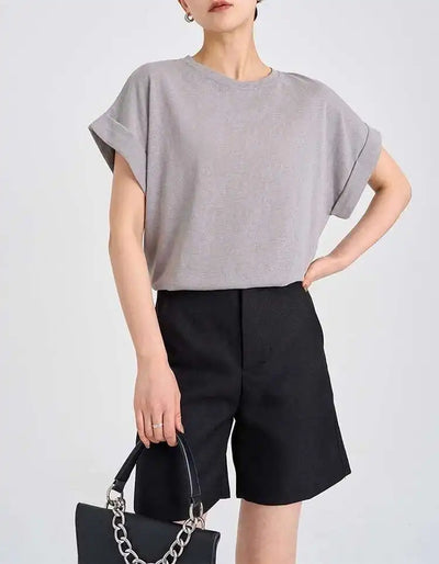Summer Women Cotton Linen T-shirt Round Neck Thin Short-sleeved Transparent Loose Bottoming T-shirts Tops