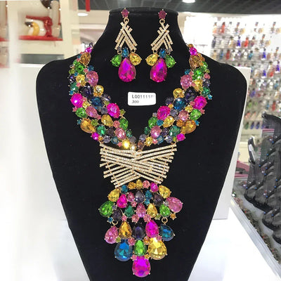 Women Luxury Necklaces Set Wedding Delicate Fashion Jewelery Set Crystal Rhinestone Earrings Jewelry Sets