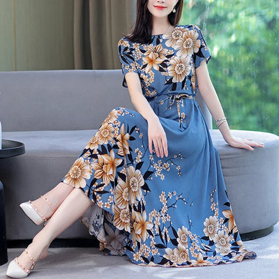 New Fashion 2024 Print Summer Dresses For Women Short Sleeve O-Neck Elegant Summer Dress Woman Clothing