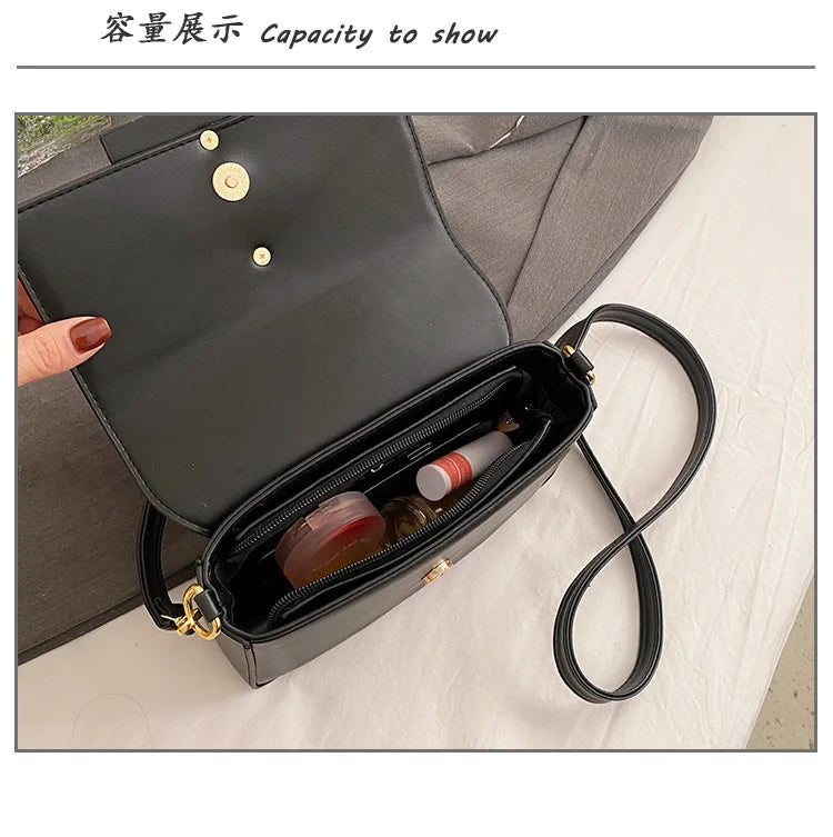 Designer Handbags For Women Leather Metal Buckle Flap Square Shoulder Bags Fashion 2024 Ladies Messenger Bags Females Casual