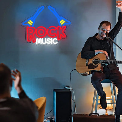 Rock Music Neon Sign Music LED Neon Sign Rock Music for Guitar Shape Neon Bedroom Kids Room Music Studio Bar Club Music Party