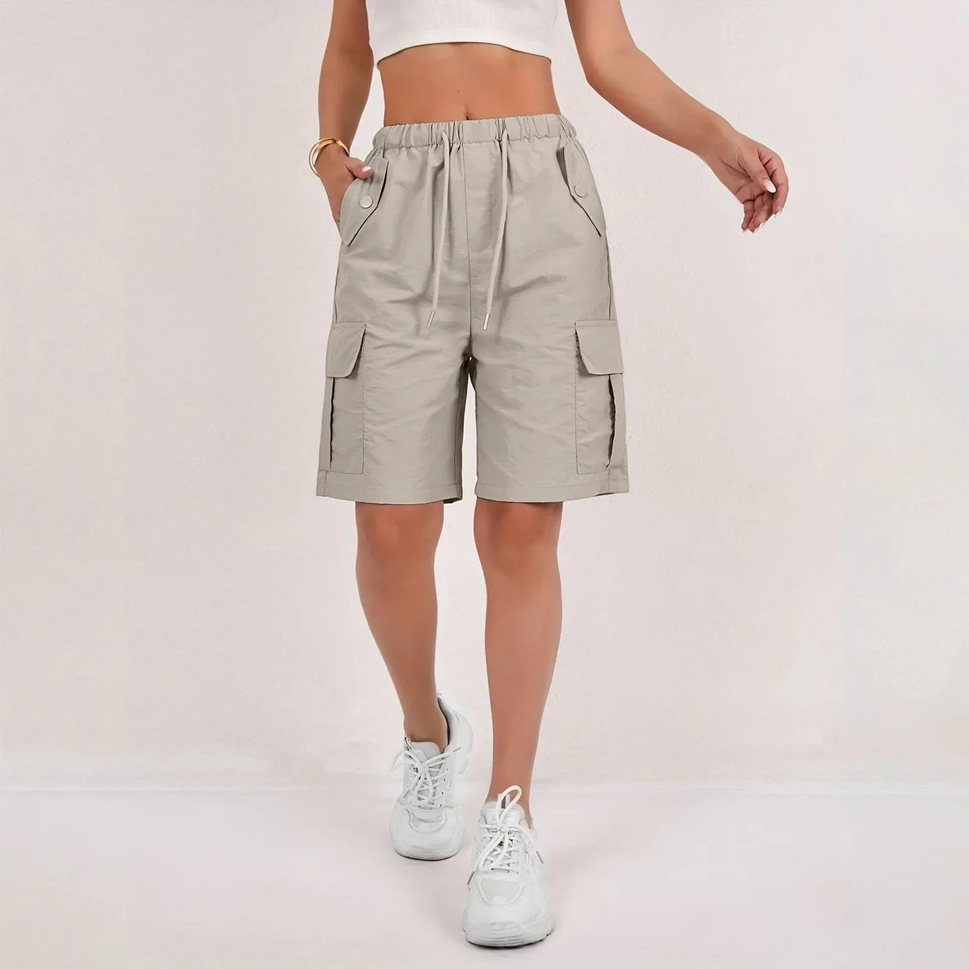 Women Summer Cargo Shorts Solid Casual Pockets Beach Short Pants Harajuku Chic Short Pants All Match Streetwear Bottoms 2025