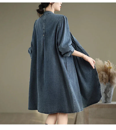 Denim Oversized Autumn Winter Long Sleeve Coat Women Ruffle Fashion Loose Pleated Ladies Jackets Retro Woman Jackets Coats