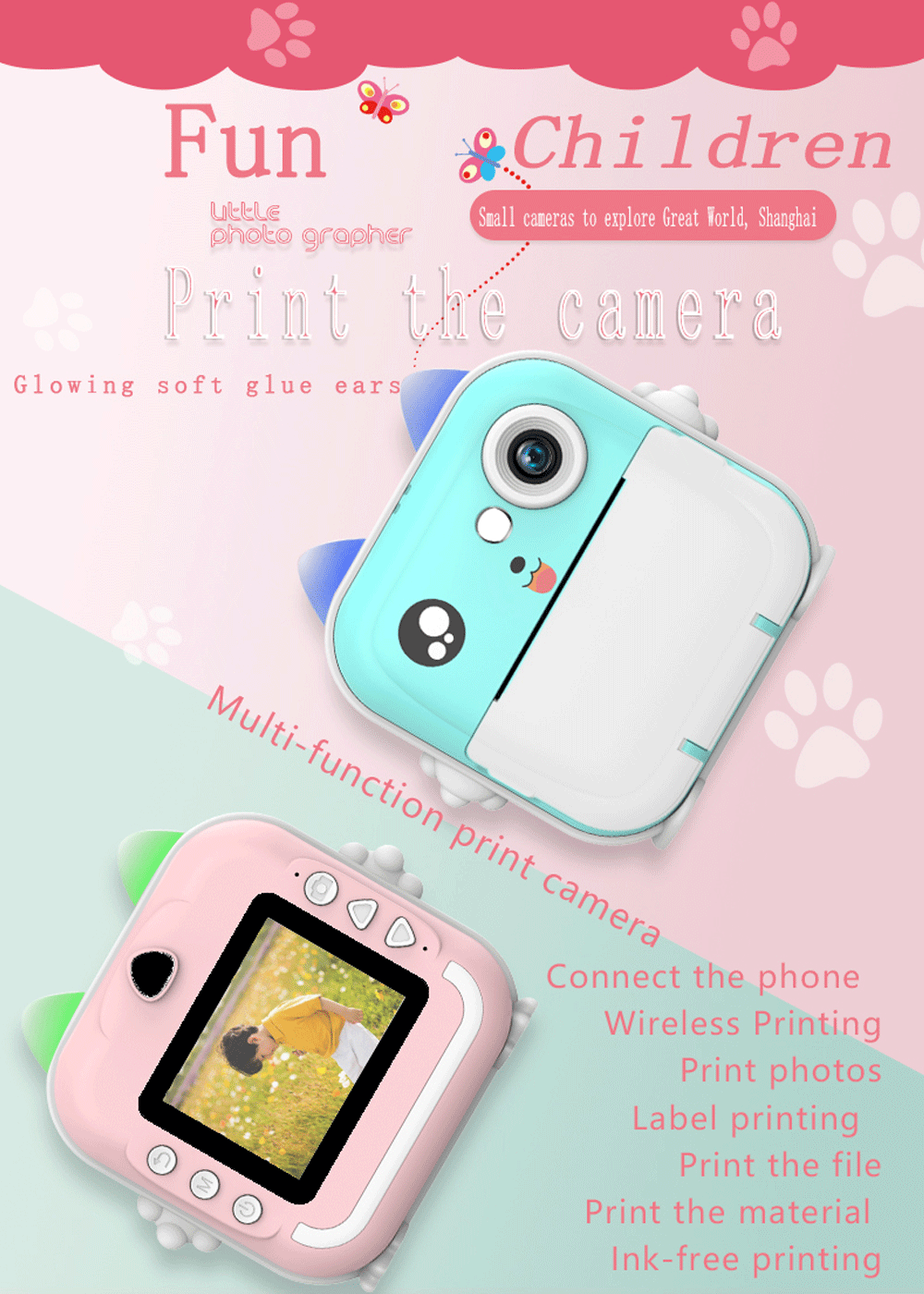 Digital Children Camera For Photography Instant Print Photo Kids Camera Mini Thermal Printer Video Educational Toys Gift