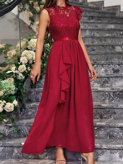 Summer Wedding Guest Dresses For Women Sleeveless Lace Tiered Tulle Classic O-Neck Prom Dress Banquet Party Dress For Any Season