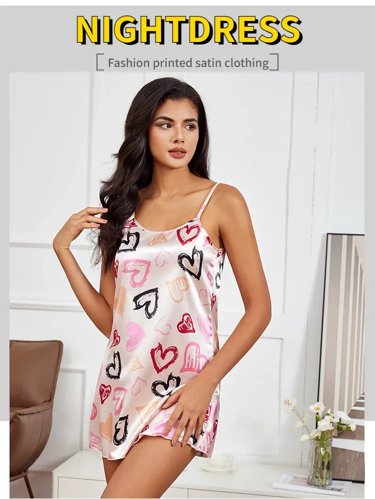 Women Nightdress Sexy Sleepwear Pajamas Nightgowns Slip Skirt Loungewear Nightie Ladies Summer Casual Home Clothes Pyjama Femme